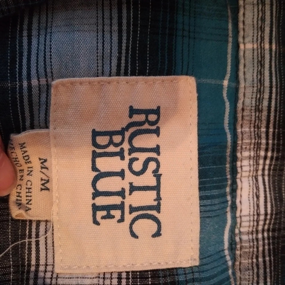 Rustic Blue plaid  Men’s Long Sleeve Buttons shirt - Picture 2 of 5